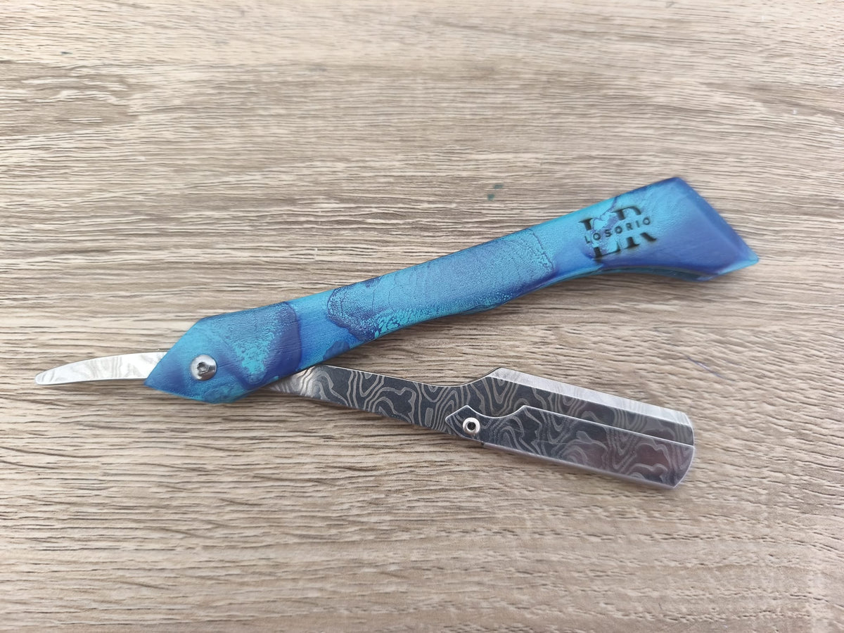 Shavette bois bleu turquoise et bleu mer