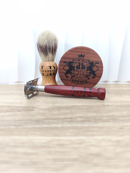 Coffret rasage rasoir hêtre