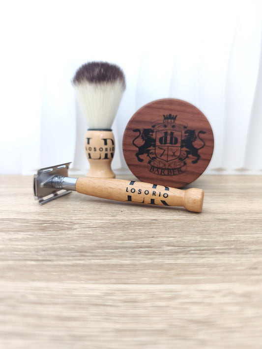 Coffret rasage rasoir bois massif